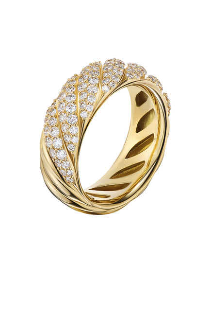 Sculpted Cable Band Ring, 18k Yellow Gold & Diamonds